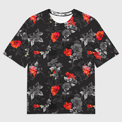 Футболка оверсайз мужская Красные цветы, цвет: 3D-принт