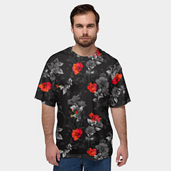 Футболка оверсайз мужская Красные цветы, цвет: 3D-принт — фото 2