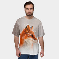 Футболка оверсайз мужская Лиса и снег, цвет: 3D-принт — фото 2