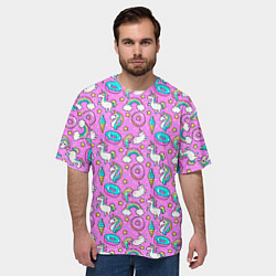 Футболка оверсайз мужская Единороги и пончики, цвет: 3D-принт — фото 2