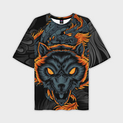 Мужская футболка оверсайз Волк и дракон