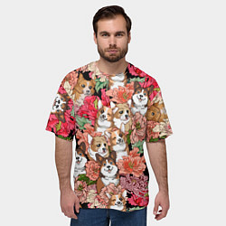 Футболка оверсайз мужская Корги & Цветы, цвет: 3D-принт — фото 2