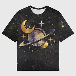 Футболка оверсайз мужская Сатурн, луна, спутник и звезды, цвет: 3D-принт