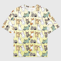 Футболка оверсайз мужская Мультяшные котики на желтом мя, цвет: 3D-принт