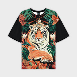 Мужская футболка оверсайз Огненный Тигр в Цветах