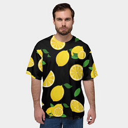 Футболка оверсайз мужская Лимоны на чёрном, цвет: 3D-принт — фото 2