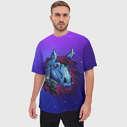 Футболка оверсайз мужская Retrowave Neon Horse, цвет: 3D-принт — фото 2