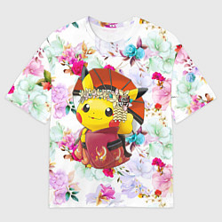 Футболка оверсайз мужская Пикачу - Гейша, цвет: 3D-принт