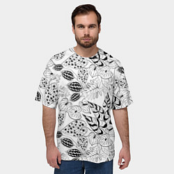 Футболка оверсайз мужская Черно-белый узор Тропики, цвет: 3D-принт — фото 2
