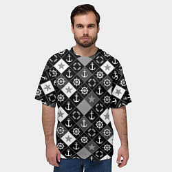 Футболка оверсайз мужская Черно-белый морской плед, цвет: 3D-принт — фото 2