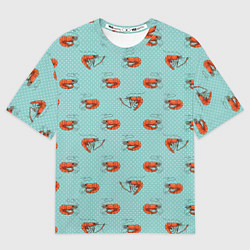 Футболка оверсайз мужская Креветки паттерн, цвет: 3D-принт