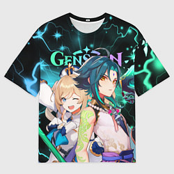 Футболка оверсайз мужская Сяо и Барбара, Genshin Impact, цвет: 3D-принт