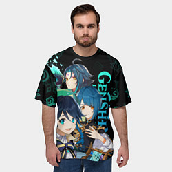 Футболка оверсайз мужская Genshin Impact: Венти, Син Цю, Сяо, цвет: 3D-принт — фото 2