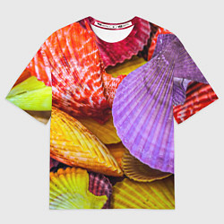 Мужская футболка оверсайз Разноцветные ракушки multicolored seashells