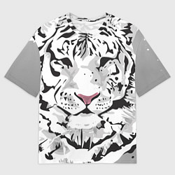 Футболка оверсайз мужская Белый снежный тигр, цвет: 3D-принт