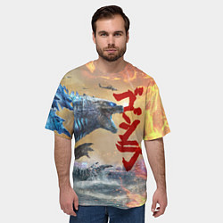 Футболка оверсайз мужская ГОДЗИЛЛА АТАКУЕТ!, цвет: 3D-принт — фото 2