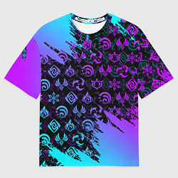 Футболка оверсайз мужская GENSHIN NEON PATTERN SYMBOL НЕОН ЭМБЛЕМЫ, цвет: 3D-принт