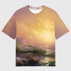 Футболка оверсайз мужская Шторм в море девятый вал, цвет: 3D-принт