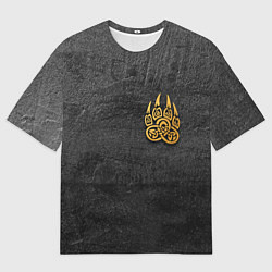 Мужская футболка оверсайз Волчий отпечаток золотом Символ Велеса