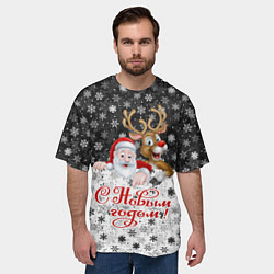 Футболка оверсайз мужская С Новым Годом дед мороз и олень, цвет: 3D-принт — фото 2