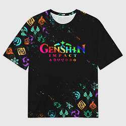 Футболка оверсайз мужская GENSHIN IMPACT NEON LOGO RAINBOW STYLE, ЭМБЛЕМЫ, цвет: 3D-принт