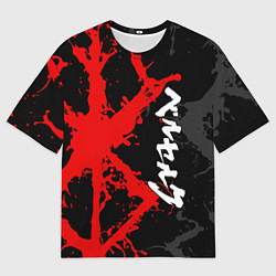 Футболка оверсайз мужская БЕРСЕРК КРАСНОЕ КЛЕЙМО ИЕРОЛГИФЫ, цвет: 3D-принт