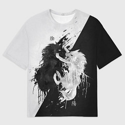Футболка оверсайз мужская ИНЬ ЯНЬ ВОЛКИ ЧЁРНО БЕЛЫЙ, цвет: 3D-принт