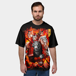 Футболка оверсайз мужская Водяной Тигр 2022 и крупные кошки лев, рысь, цвет: 3D-принт — фото 2