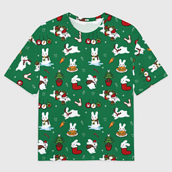 Футболка оверсайз мужская Новогодний паттерн с зайчиками, цвет: 3D-принт
