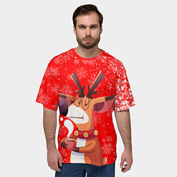 Футболка оверсайз мужская НОВОГОДНИЙ ОЛЕНЬ И ЧАШКА КОФЕ, цвет: 3D-принт — фото 2