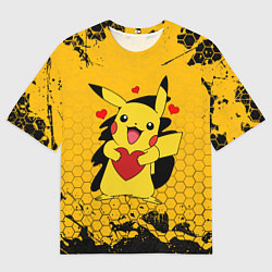 Футболка оверсайз мужская ПОКЕМОНЫ, ПИКАЧУ ДЕРЖИТ СЕРДЦЕ, цвет: 3D-принт