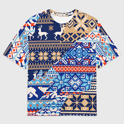 Футболка оверсайз мужская НОВОГОДНИЙ УЗОР ОЛЕНИ И МЕДВЕДИ НОВЫЙ ГОД 2022, цвет: 3D-принт