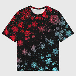 Футболка оверсайз мужская НЕОНОВЫЕ СНЕЖИНКИ, НОВЫЙ ГОД 2022, цвет: 3D-принт
