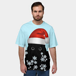 Футболка оверсайз мужская Новогодний Кот со снежинками, цвет: 3D-принт — фото 2