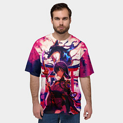 Футболка оверсайз мужская Шогун райден под деревом лисы Геншин Импакт, цвет: 3D-принт — фото 2