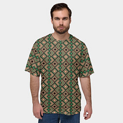 Футболка оверсайз мужская Абстракция из черных, зеленых и бежевых квадратов, цвет: 3D-принт — фото 2