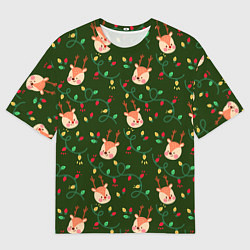 Мужская футболка оверсайз НОВОГОДНИЙ ОЛЕНЬ GREEN