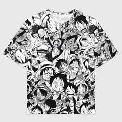 Футболка оверсайз мужская МАНКИ Д ЛУФФИ ЧЁРНО БЕЛЫЙ, цвет: 3D-принт