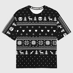 Футболка оверсайз мужская НОВОГОДНИЙ СВИТЕР UNDERTALE SANS ЧЁРНЫЙ, цвет: 3D-принт