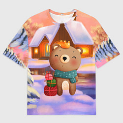 Футболка оверсайз мужская Медвежонок Новогоднее настроение, цвет: 3D-принт