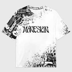 Футболка оверсайз мужская MANESKIN, ЛОГО РОК ГРУПП ЧЁРНО БЕЛОЕ, цвет: 3D-принт