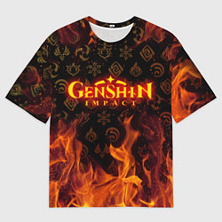 Футболка оверсайз мужская GENSHIN IMPACT FIRE SYMBOL ОГНЕННАЯ СТИХИЯ, цвет: 3D-принт