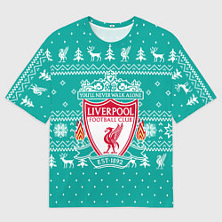 Футболка оверсайз мужская НОВОГОДНИЙ СВИТЕР LIVERPOOL, цвет: 3D-принт