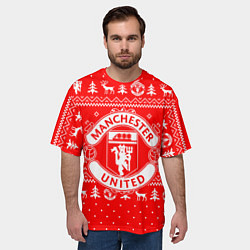 Футболка оверсайз мужская FC Manchester United: Новогодний узор, цвет: 3D-принт — фото 2