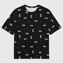 Футболка оверсайз мужская Разноцветные глаза паттерн, цвет: 3D-принт