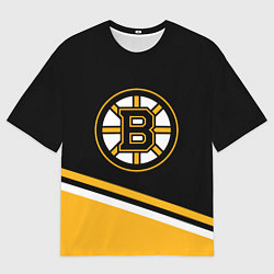 Футболка оверсайз мужская Бостон Брюинз, Boston Bruins Диагональные полосы, цвет: 3D-принт
