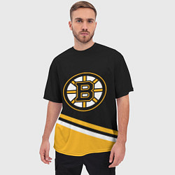 Футболка оверсайз мужская Бостон Брюинз, Boston Bruins Диагональные полосы, цвет: 3D-принт — фото 2