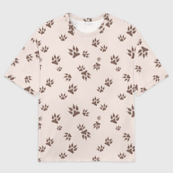 Футболка оверсайз мужская Бежевый паттерн лапки, цвет: 3D-принт