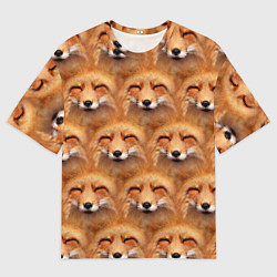 Футболка оверсайз мужская Мордочки хитрой лисы паттерн, цвет: 3D-принт