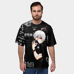 Футболка оверсайз мужская Токийский Гуль на фоне Иероглифов Tokyo Ghoul, цвет: 3D-принт — фото 2